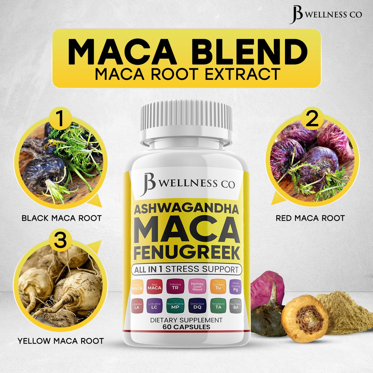 Ashwagandha Maca Root Fenugreek Supplement with Tongkat Ali Ginseng 60 Count N570