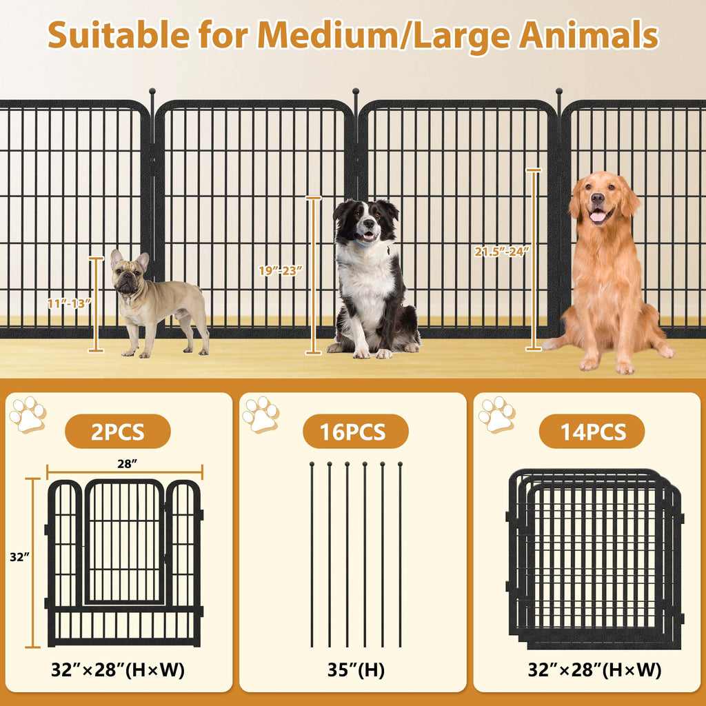 16 Panels Heavy Duty Foldable Metal Dog Playpen U7832