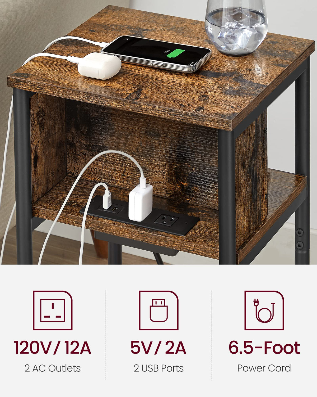 Side Table with Charging Station E15317