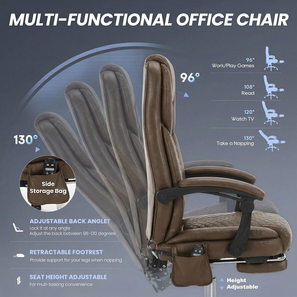 Brown Leather Massage Office Chair with Heat and Footrest S11945