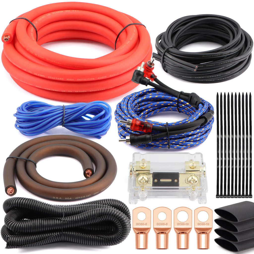 0 Gauge Pure OFC Amplifier Wiring Kit with Fuse Holder & RCA J8229