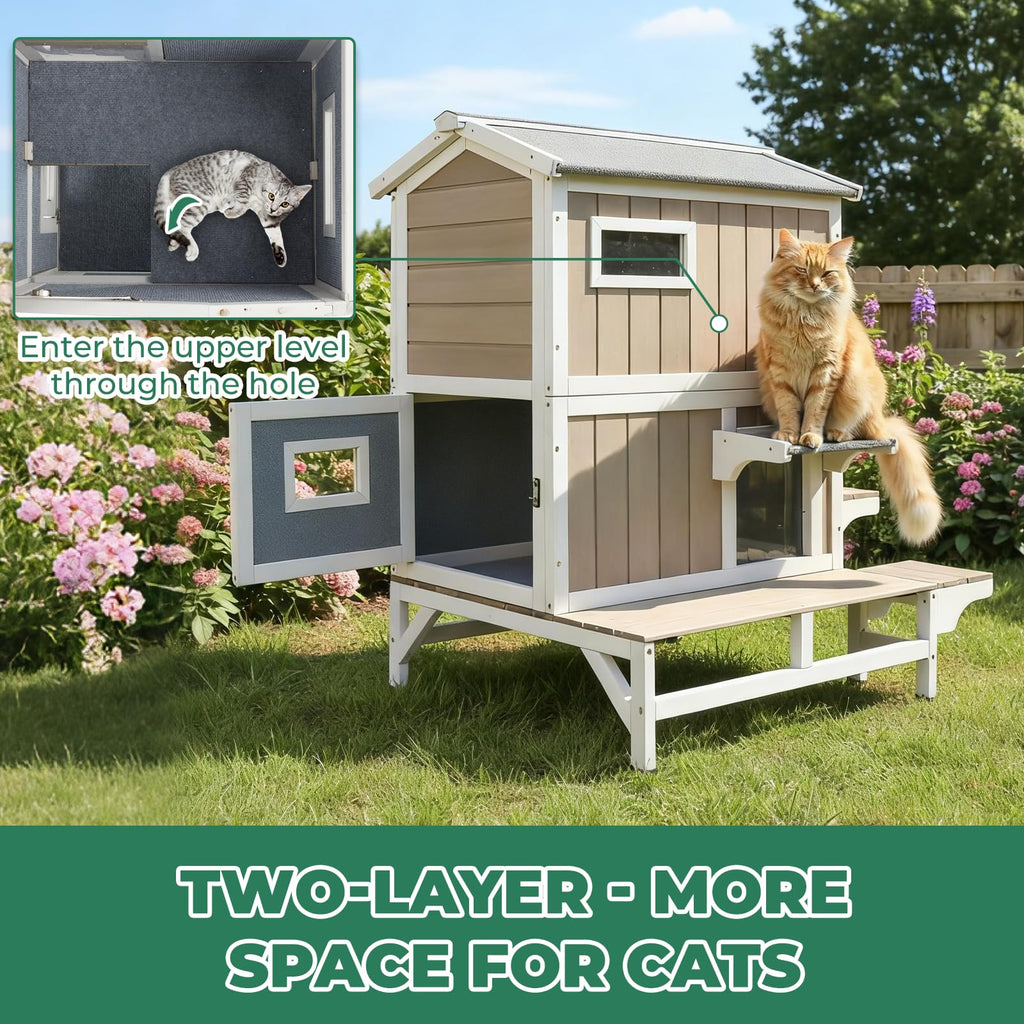 Insulated 2-Story Outdoor Cat House V1141