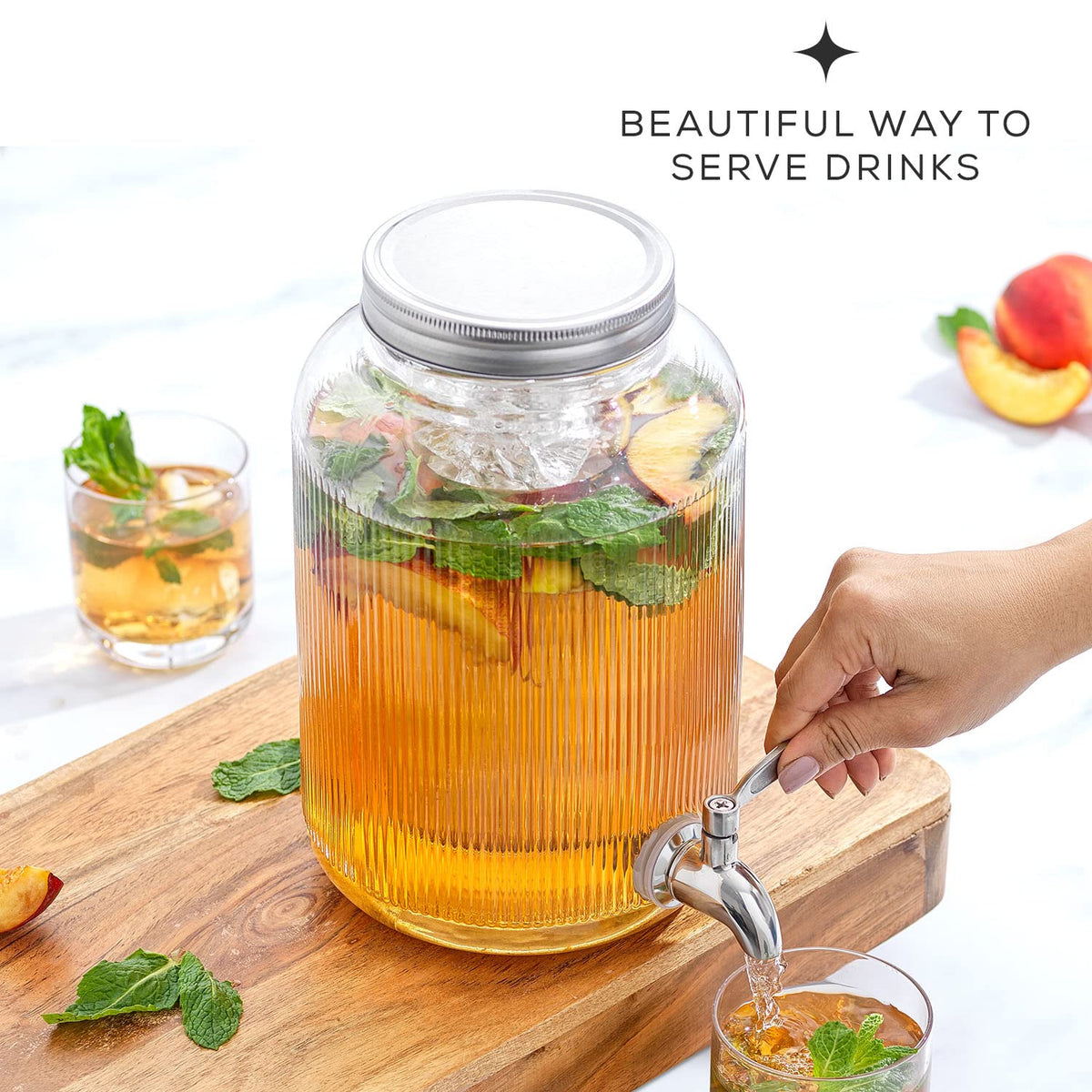 1 Gallon Glass Beverage Dispenser with Stainless Steel Spigot G263