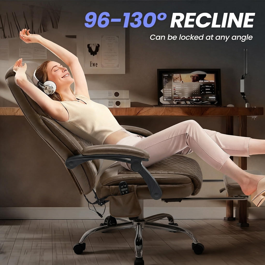 Brown Leather Massage Office Chair with Heat and Footrest S11945