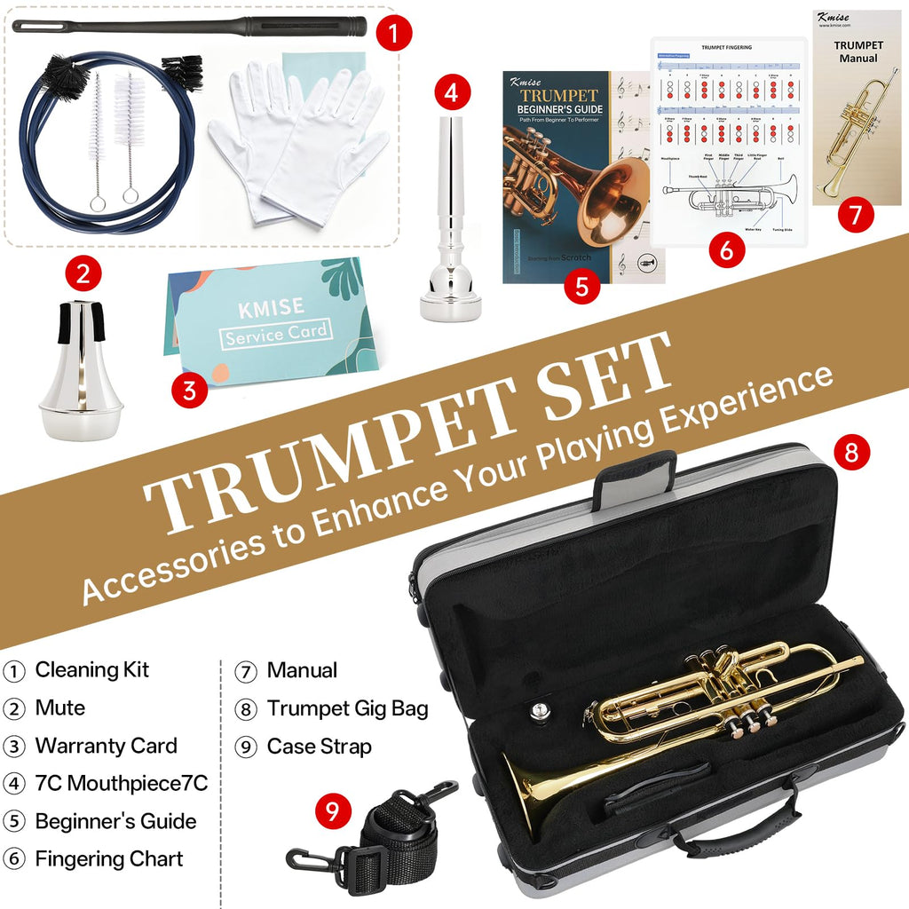 Bb Standard Brass Trumpet with Case, 7C Mouthpiece, Mute and Cleaning Kit O680629