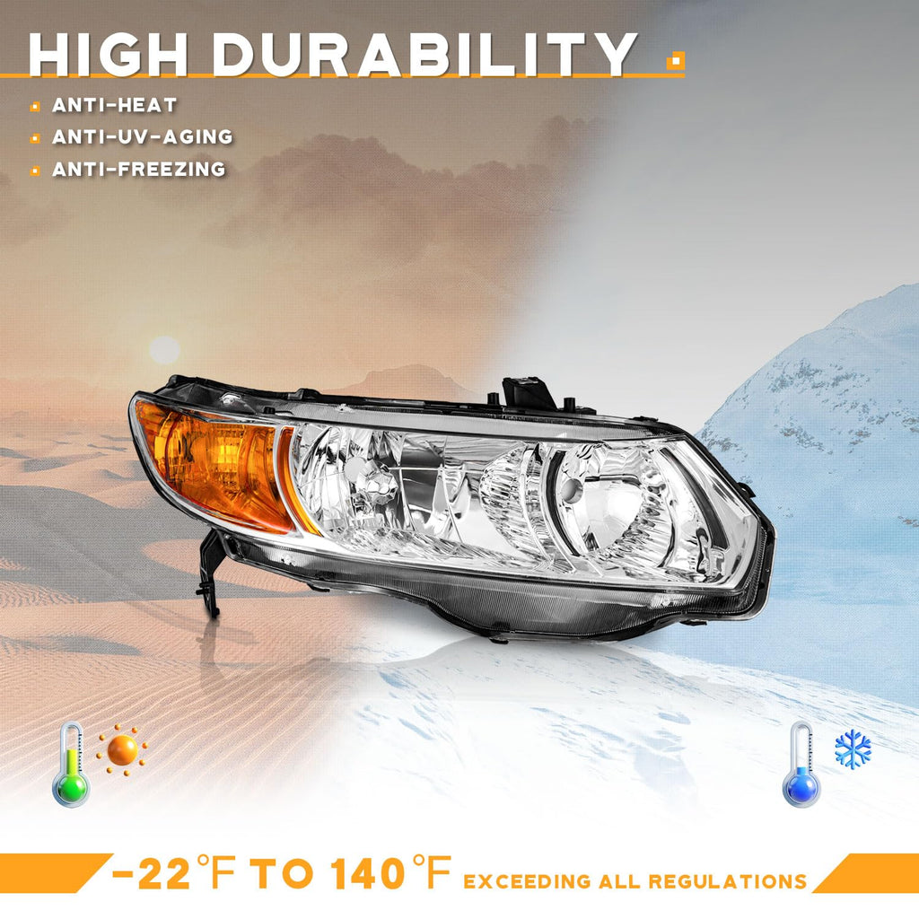 Headlight Assembly Pair Chrome Housing Amber Reflector V221