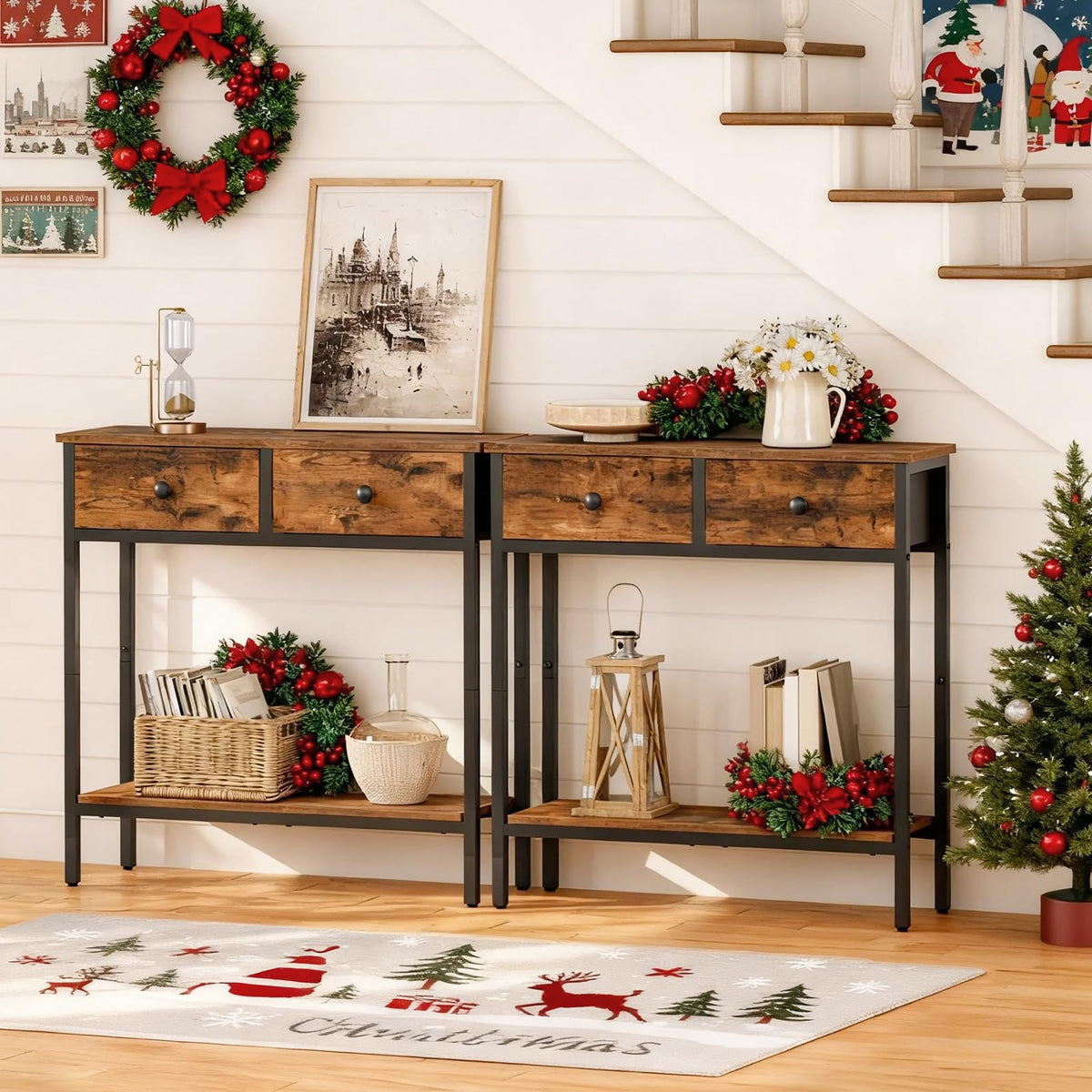 29.5" Narrow Console Table with 2 Fabric Drawers V599