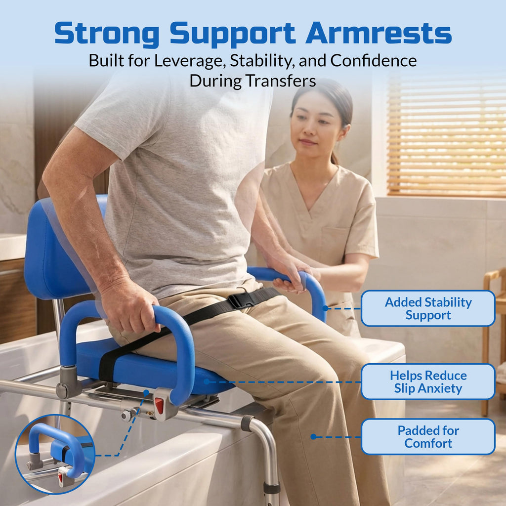 Blue Sliding Shower Chair Tub Transfer Bench with Swivel Seat R3741