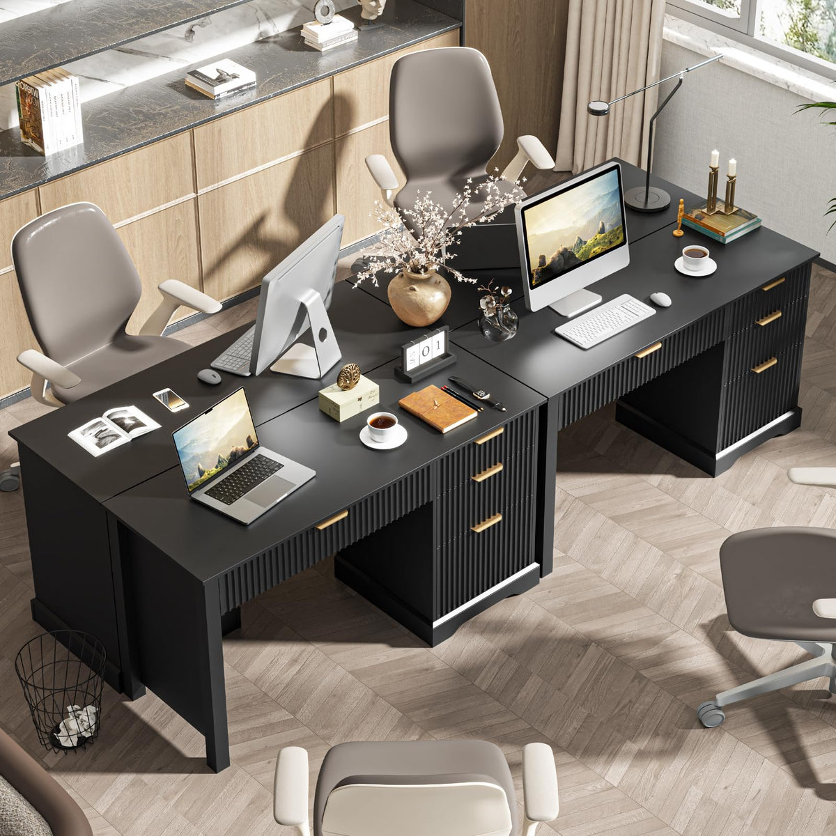 Black Wood Executive Desk with Drawers N56639