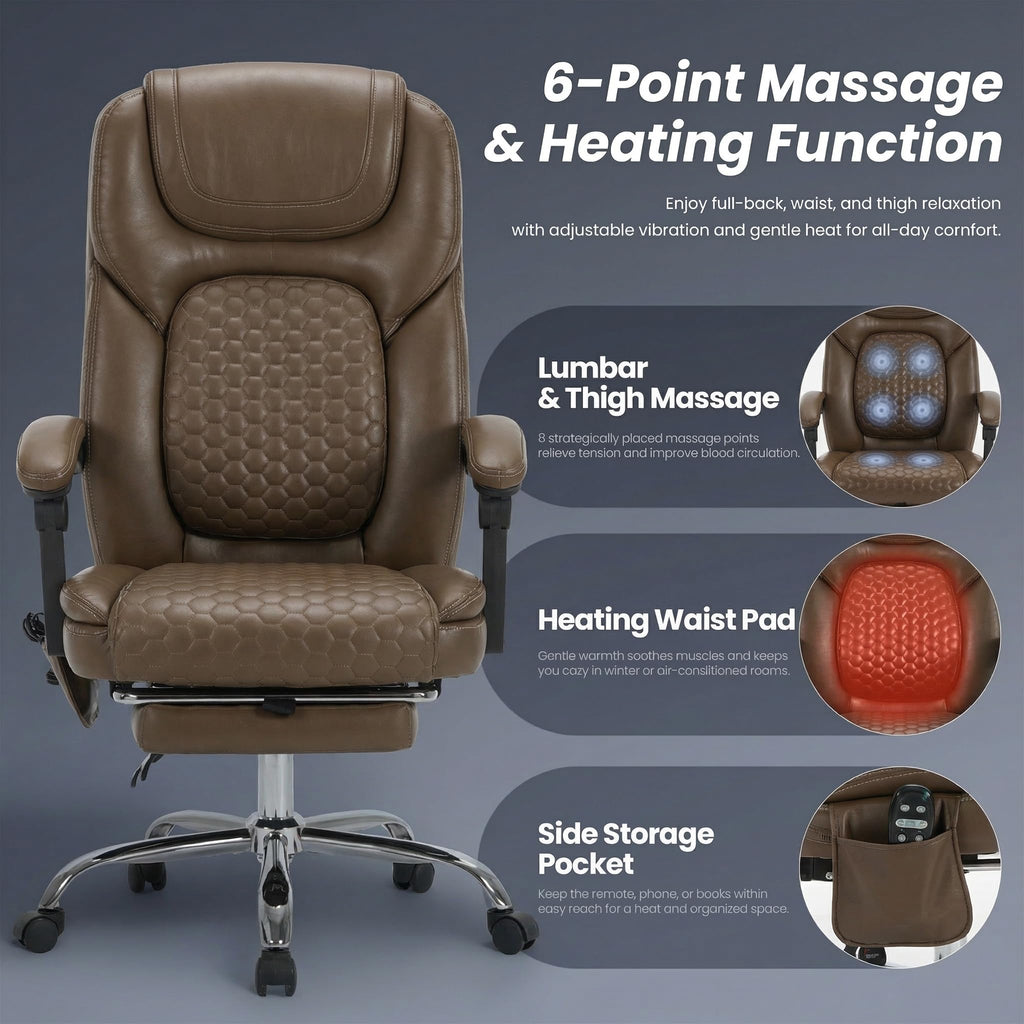 Brown Leather Massage Office Chair with Heat and Footrest S11945