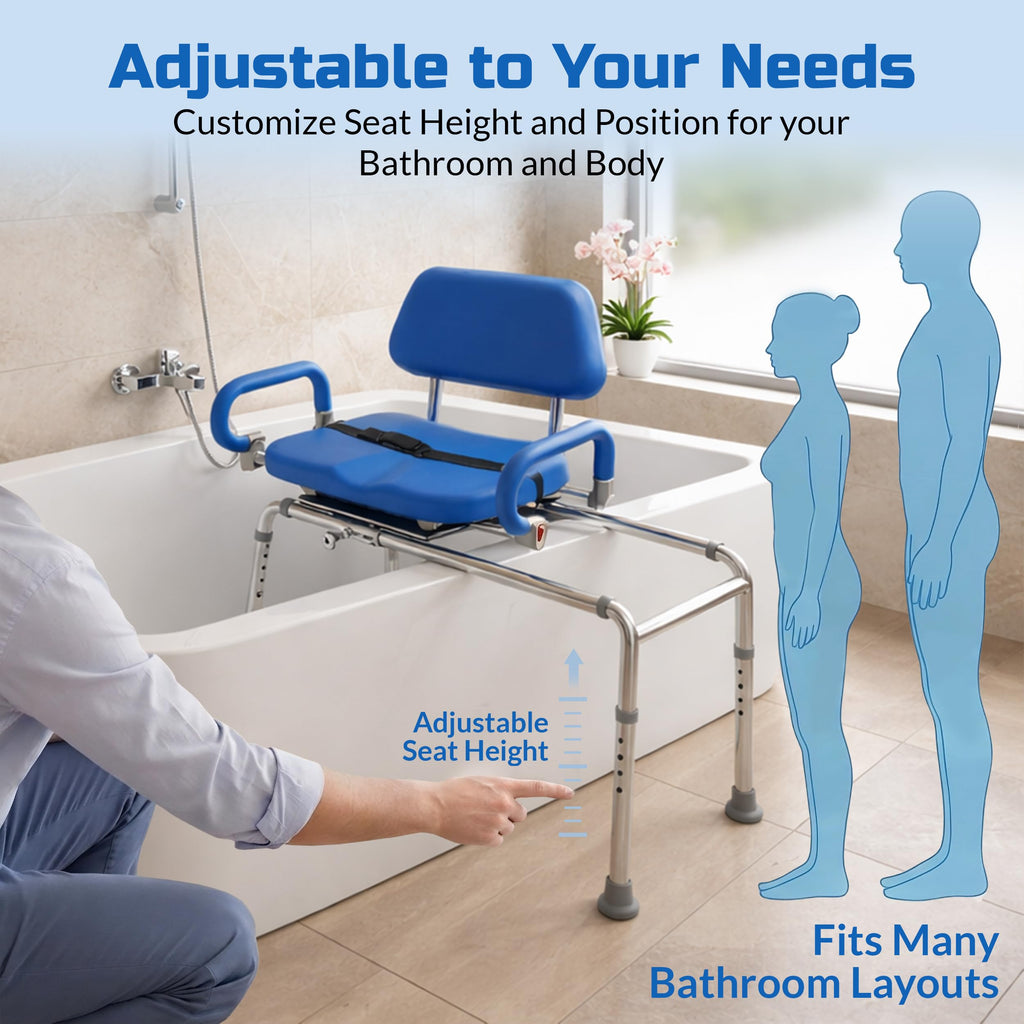 Blue Sliding Shower Chair Tub Transfer Bench with Swivel Seat R3741