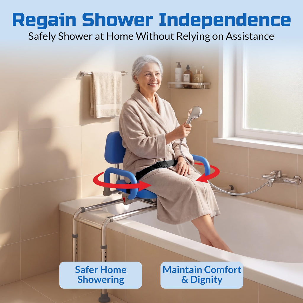 Blue Sliding Shower Chair Tub Transfer Bench with Swivel Seat R3741