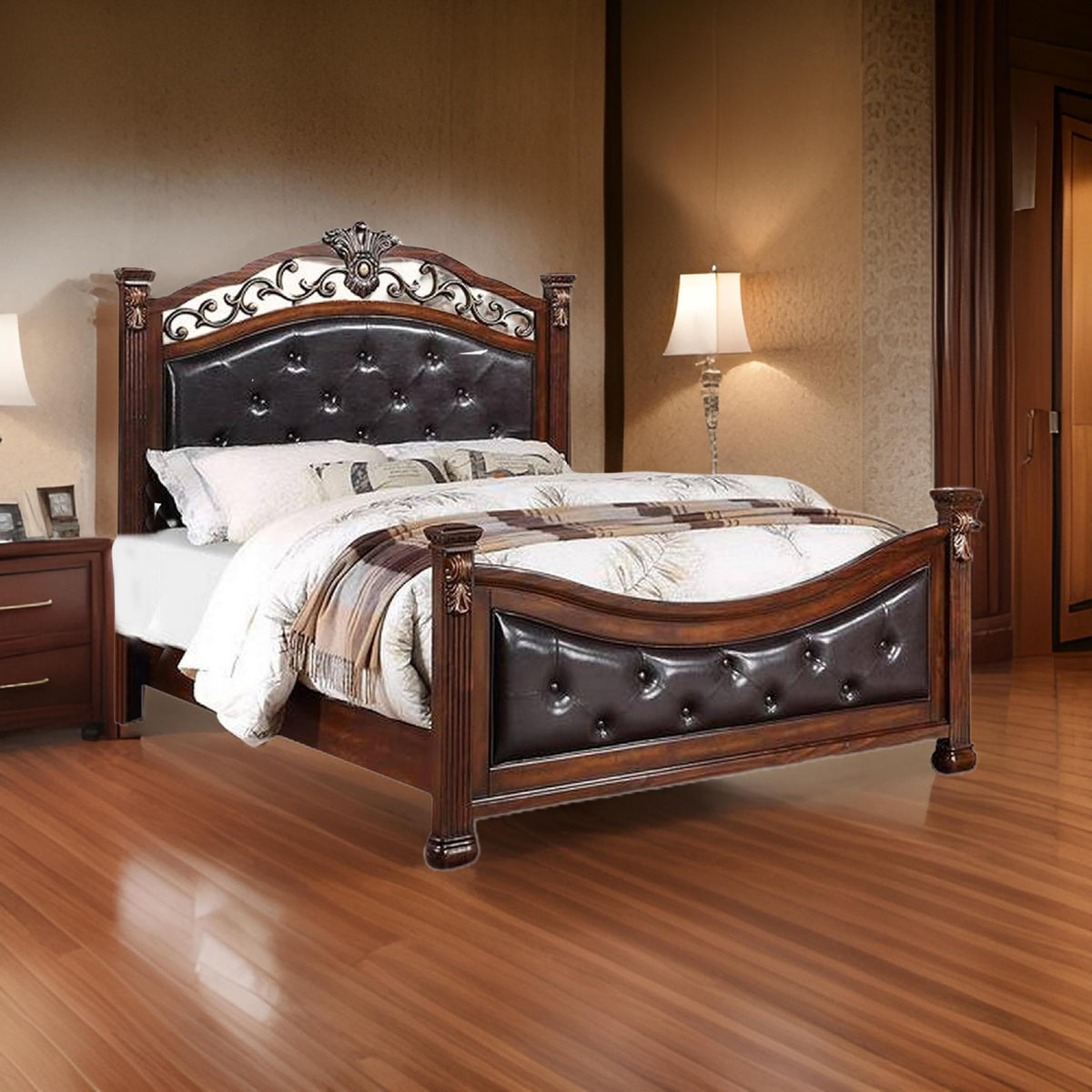 California King Button Tufted Upholstered Bed P119