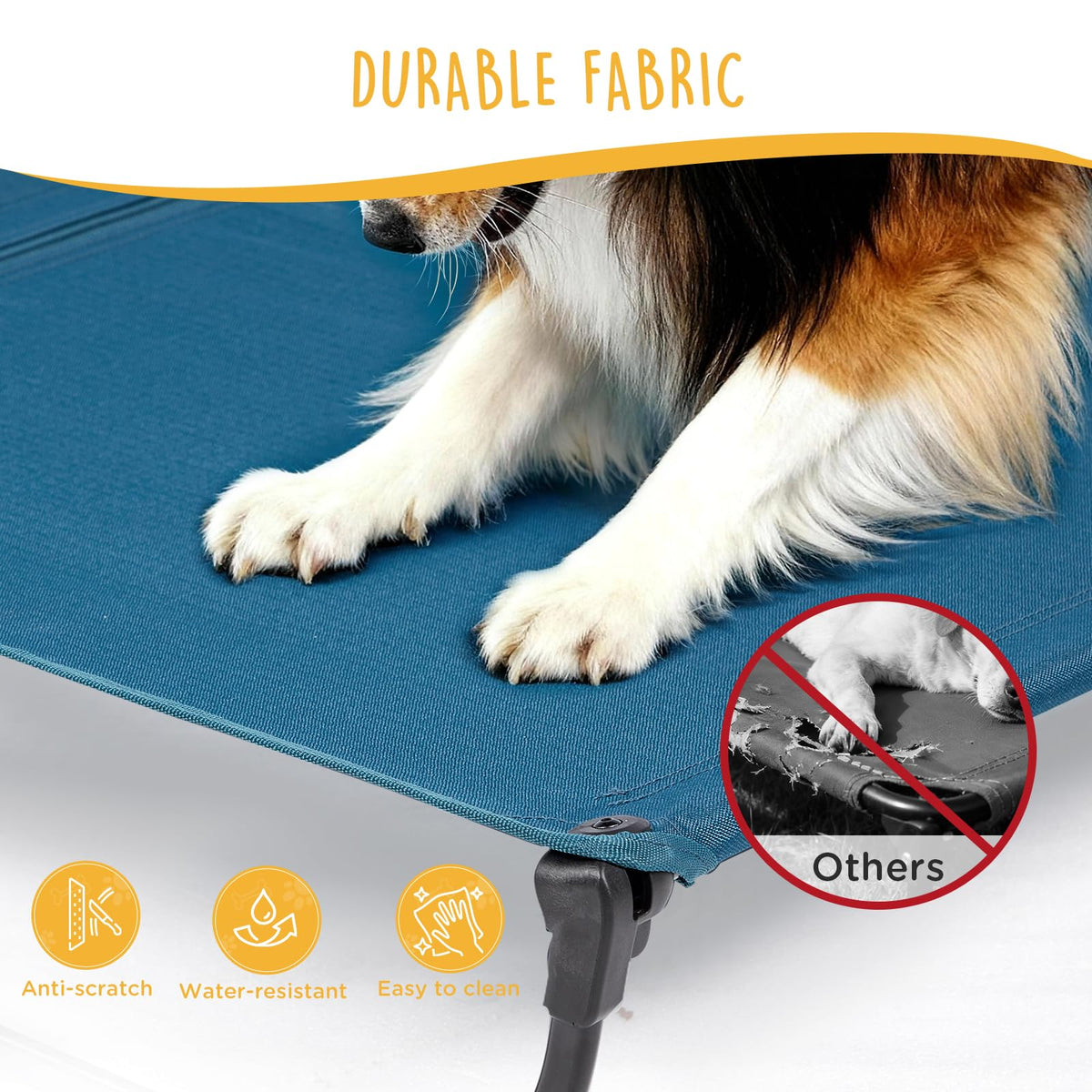 Large Elevated Dog Cot with Non-Slip Feet, Dark Blue C97391