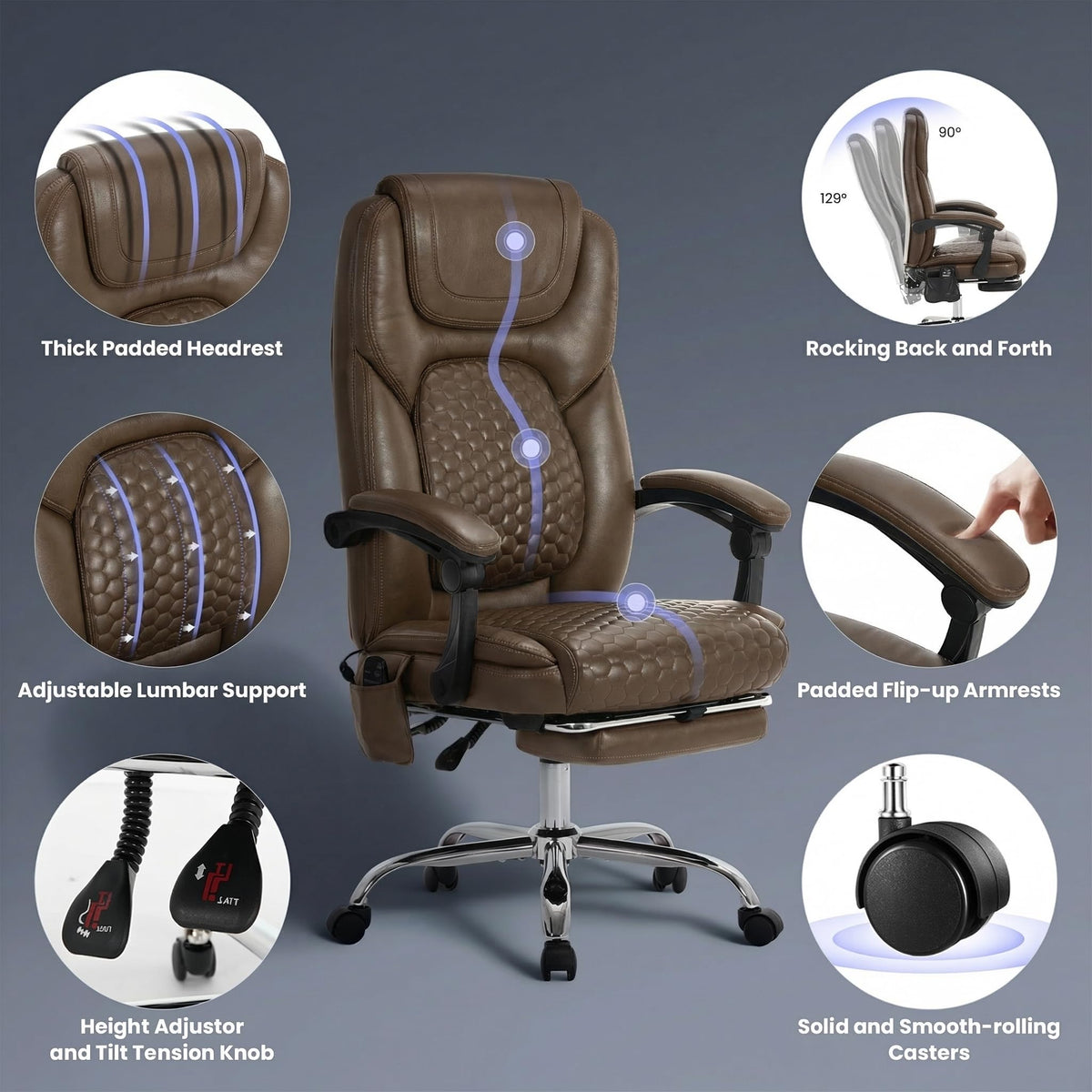 Brown Leather Massage Office Chair with Heat and Footrest S11945