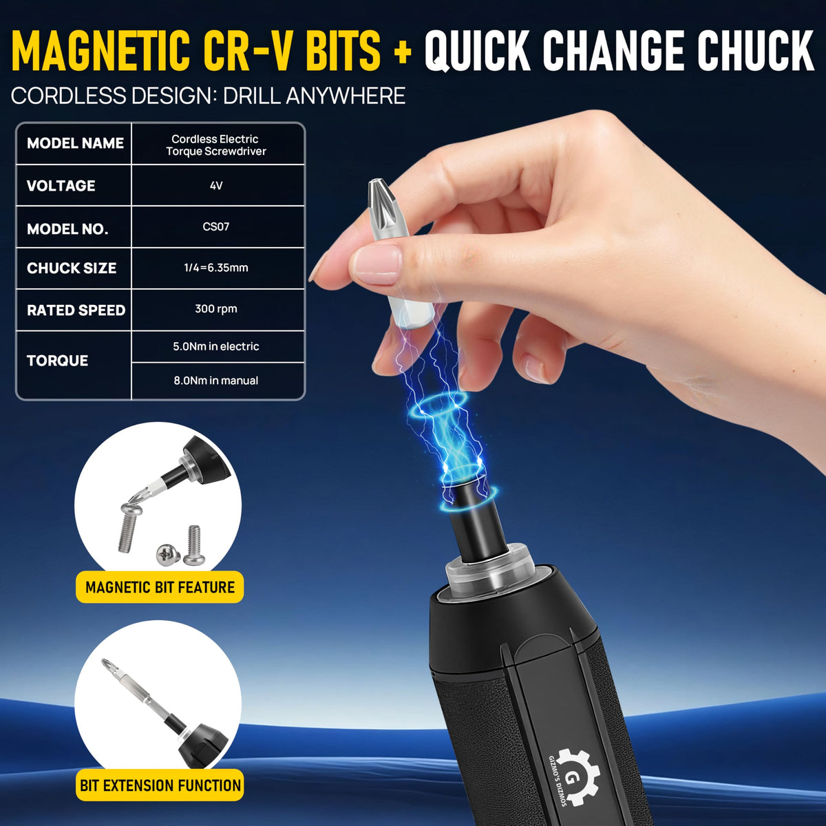 4V Electric Torque Screwdriver Set with 35 Magnetic Bits and Storage Box H649