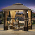 Khaki 8'x8' Outdoor Gazebo with LED Lights and Netting F5880