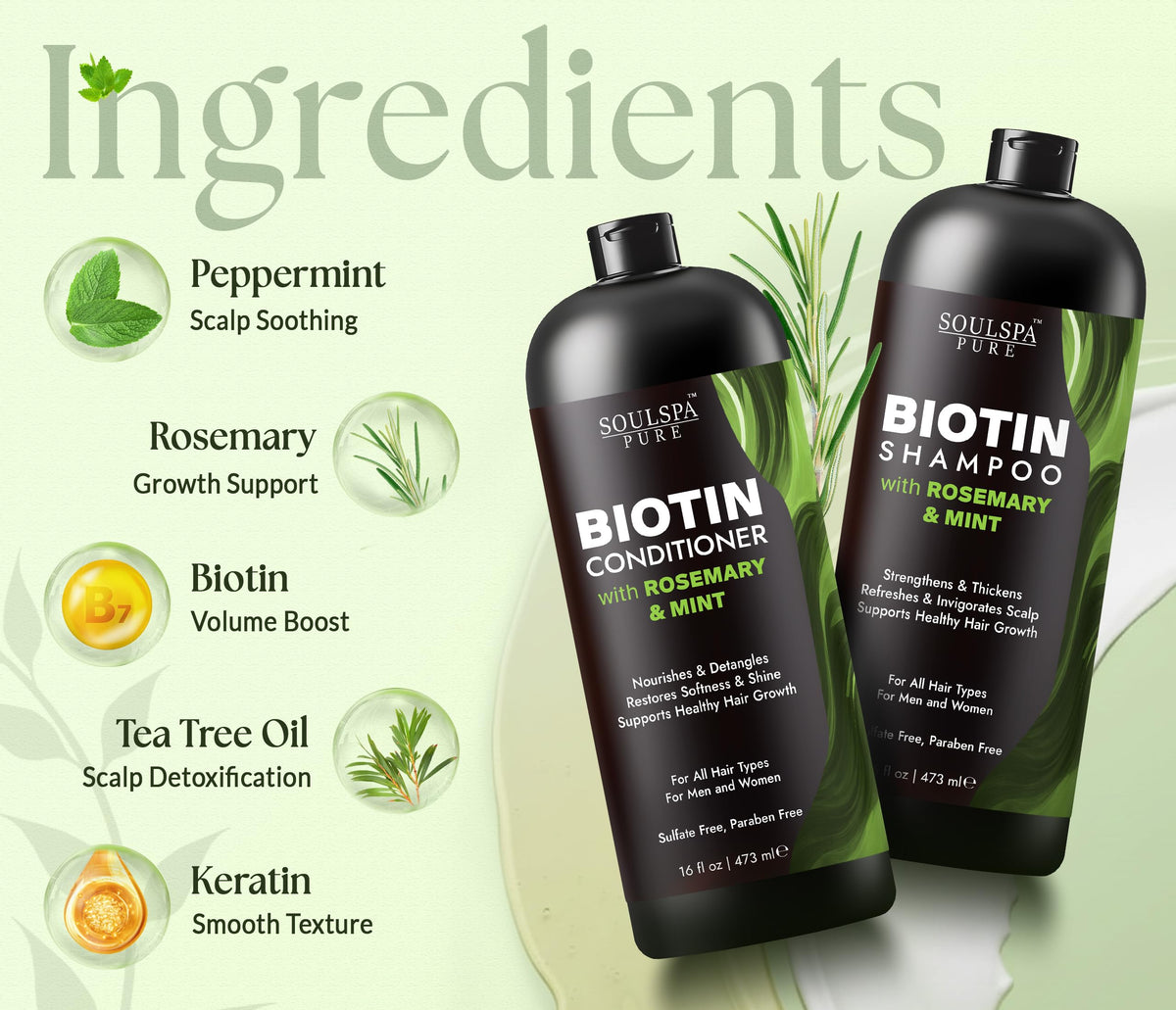 Biotin Rosemary Shampoo and Conditioner Set 16 fl oz A40021