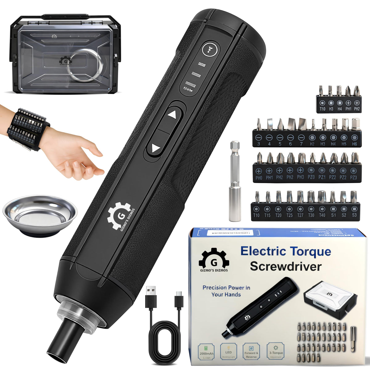 4V Electric Torque Screwdriver Set with 35 Magnetic Bits and Storage Box H649