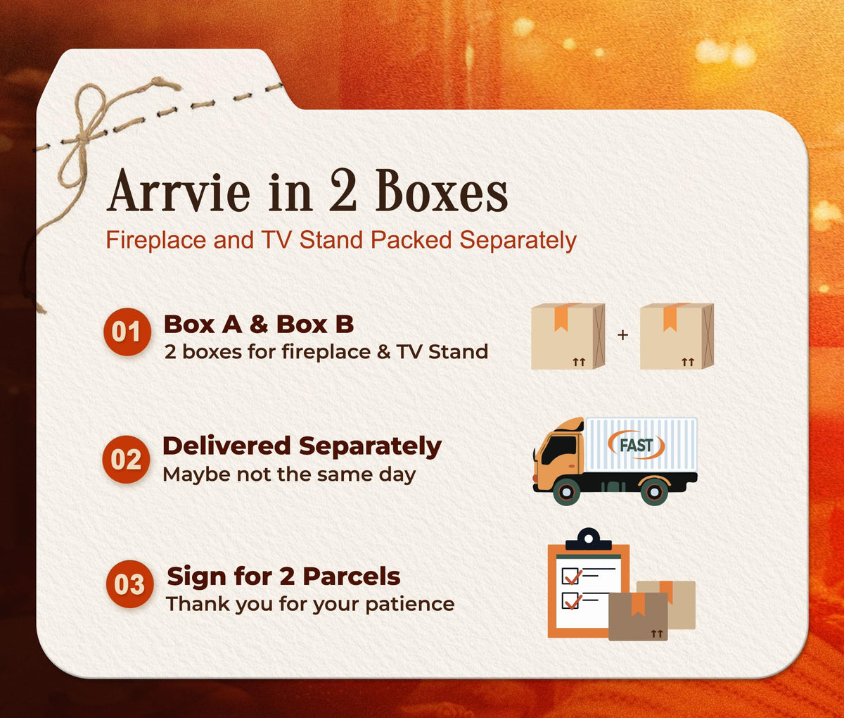 70'' TV Stand with 42'' Electric Fireplace, 3 Drawers, Distressed White J783
