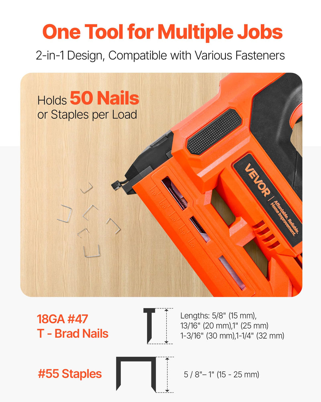 Cordless 2-in-1 18 Gauge Nail Gun Staple Gun E8015