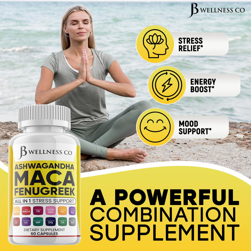 Ashwagandha Maca Root Fenugreek Supplement with Tongkat Ali Ginseng 60 Count N570