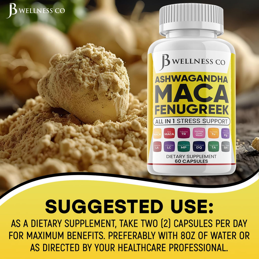 Ashwagandha Maca Root Fenugreek Supplement with Tongkat Ali Ginseng 60 Count N570