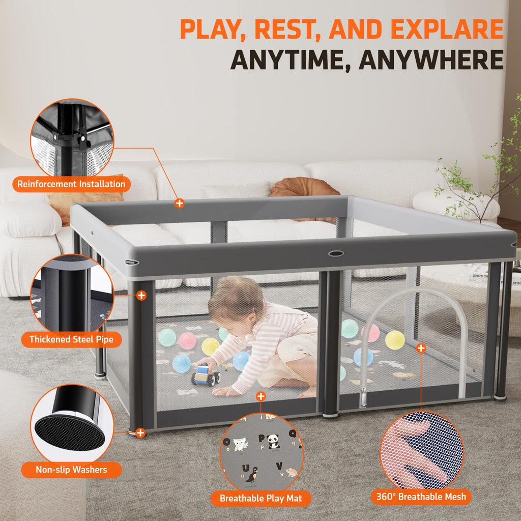 Foldable Baby Playpen with Mat and Travel Pack P66807