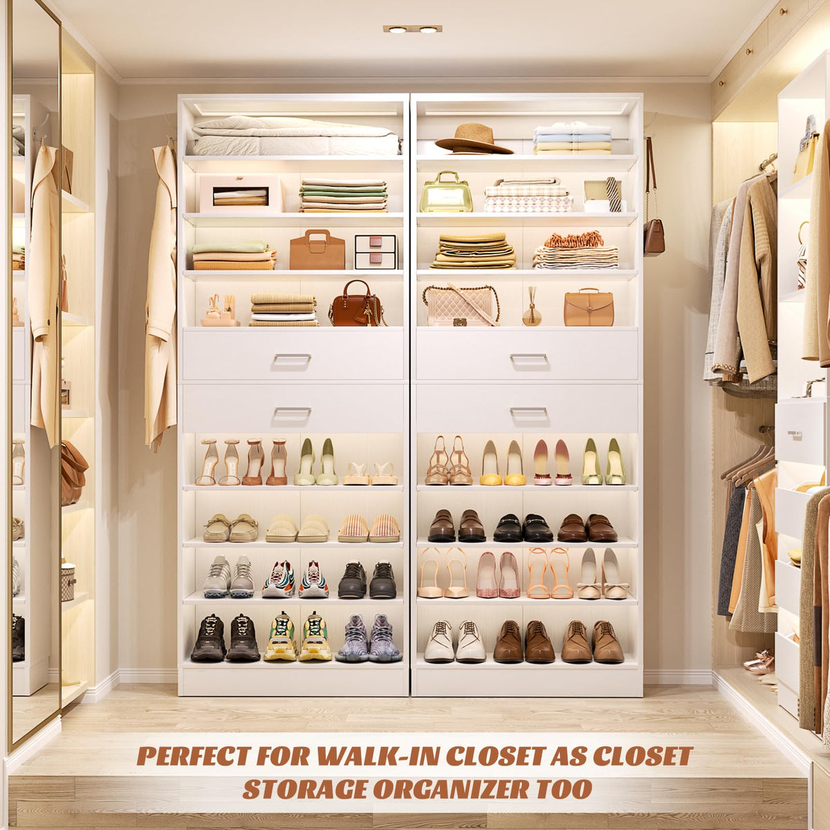 10 Tiers Tall White Wood Shoe Cabinet J583285