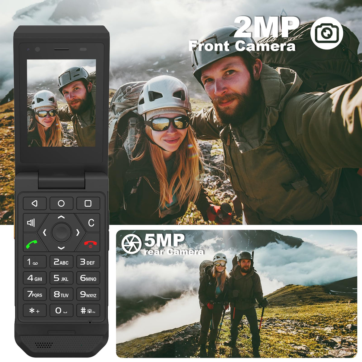 Unlocked Rugged Flip Phone 16GB 2.8'' Touchscreen Android 11 IP68 Water Resistant 4G LTE GSM Single Sim Black L92221