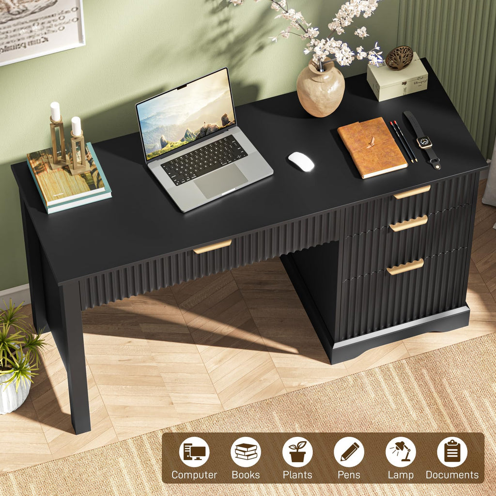 Black Wood Executive Desk with Drawers N56639