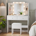 White Makeup Vanity Desk with Lighted Mirror and Chair Set M4315