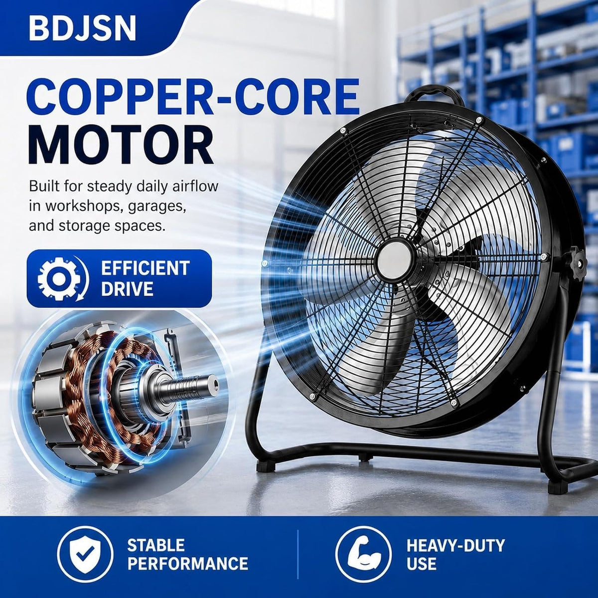 Industrial Drum Fan, High Velocity Air Circulator with 5 Aluminium Blades, 3-Speed Adjustable Tilt Metal Floor Fan Y259