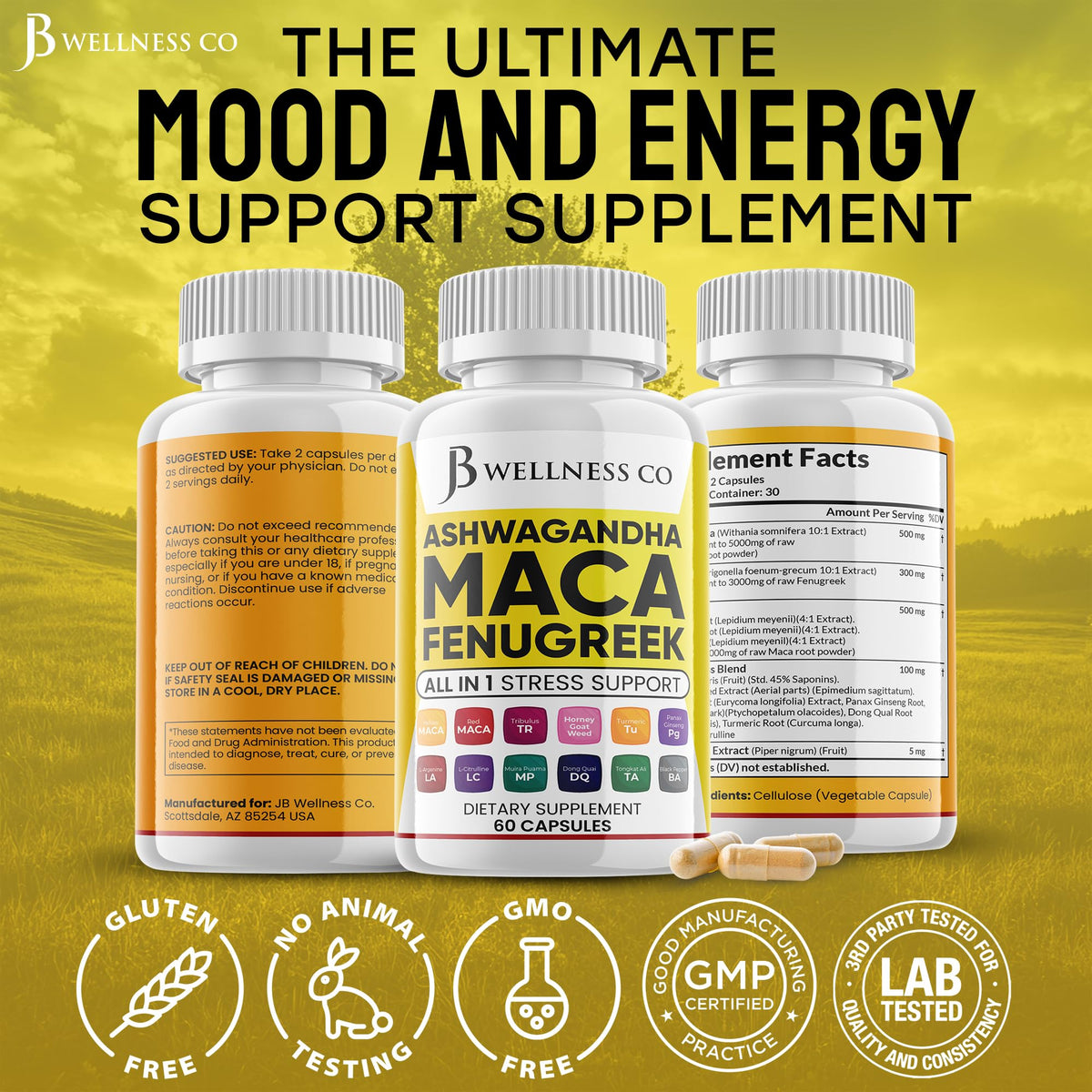 Ashwagandha Maca Root Fenugreek Supplement with Tongkat Ali Ginseng 60 Count N570