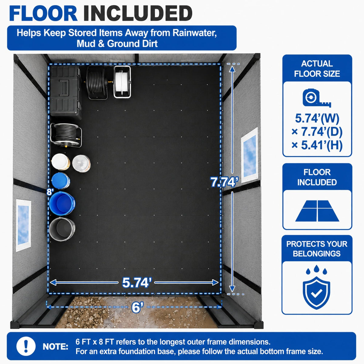 6x8 FT Resin Storage Shed with Floor J4693