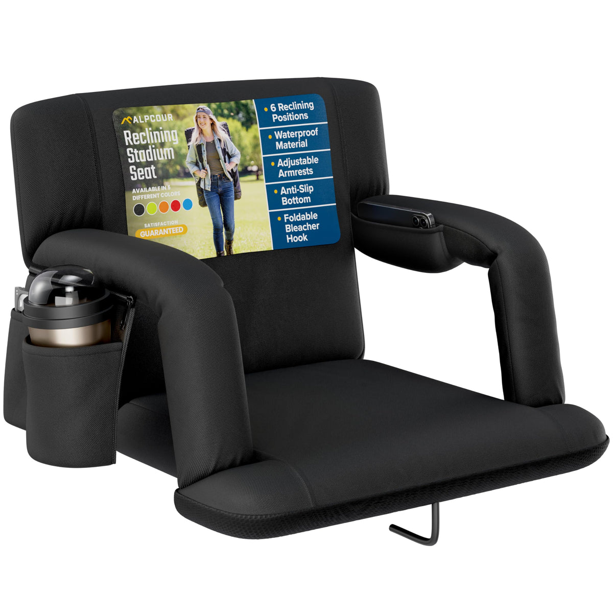 Stadium Seats with Back Support, Padded Cushion, Armrests, Side Pockets F153