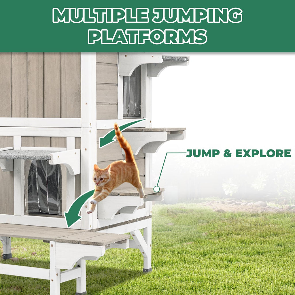 Insulated 2-Story Outdoor Cat House V1141