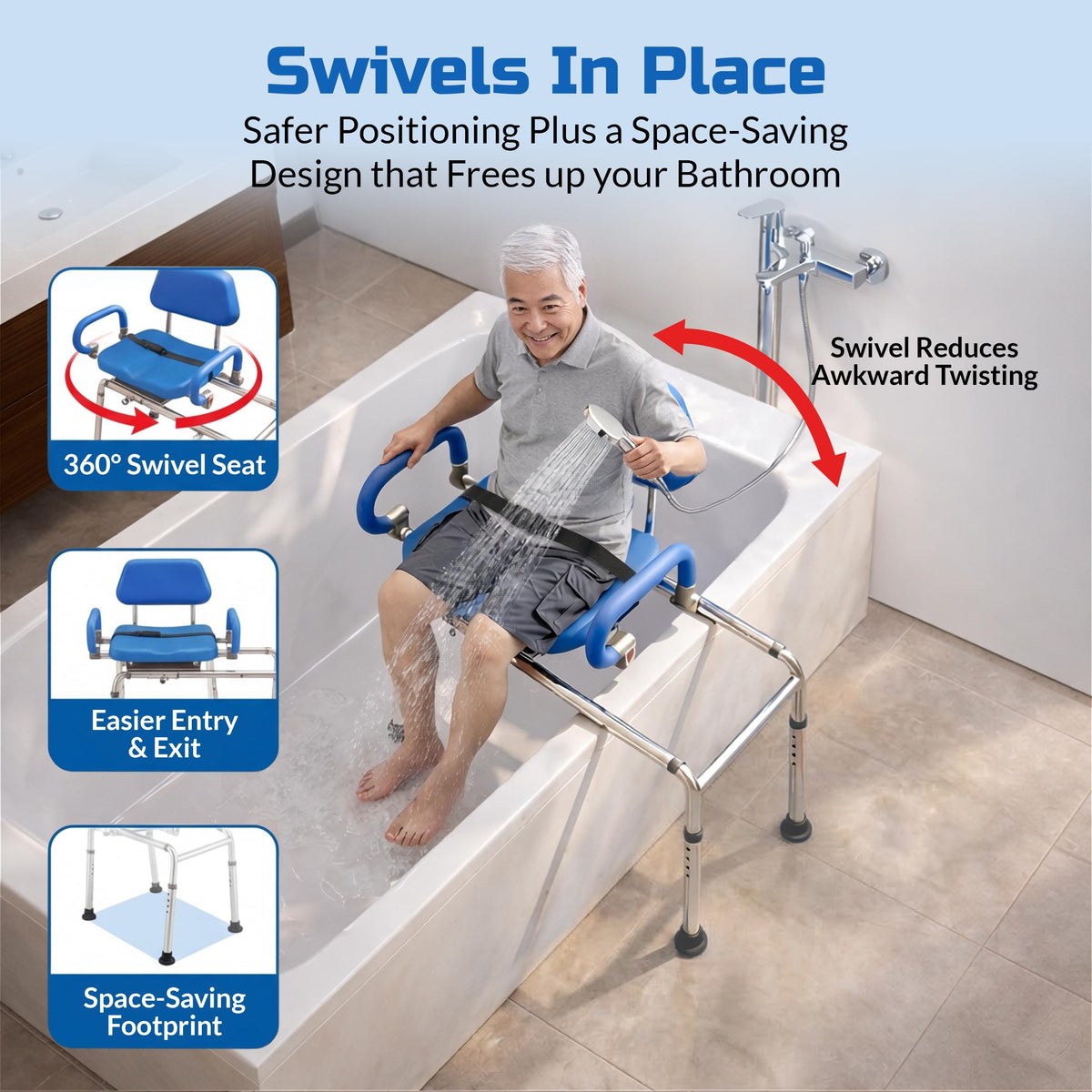 Blue Sliding Shower Chair Tub Transfer Bench with Swivel Seat R3741