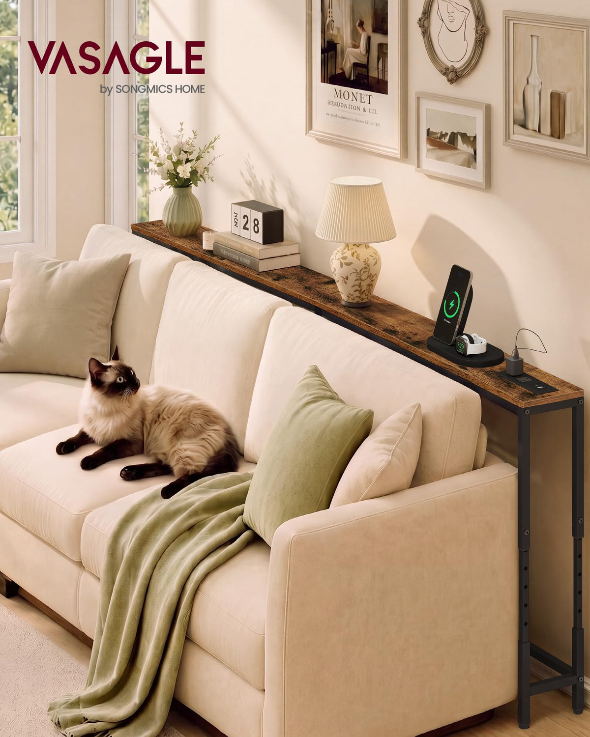 78.7" Height Adjustable Console Table with Power Outlet A59008