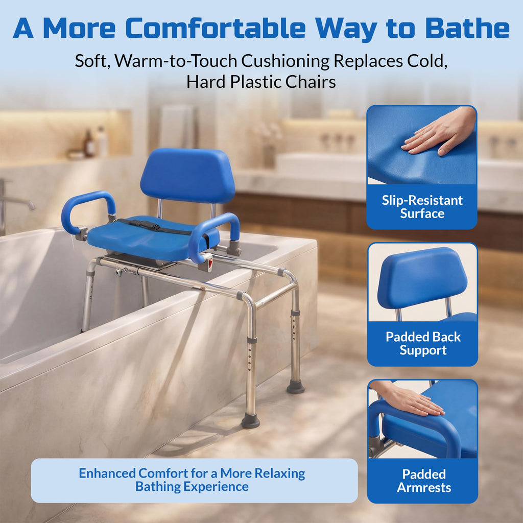 Blue Sliding Shower Chair Tub Transfer Bench with Swivel Seat R3741
