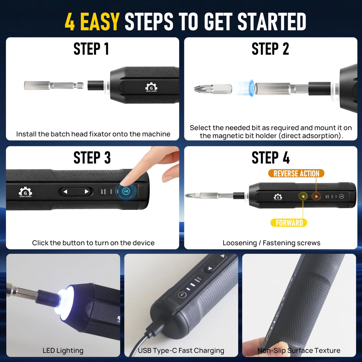 4V Electric Torque Screwdriver Set with 35 Magnetic Bits and Storage Box H649