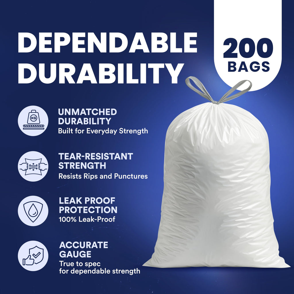 8 Gallon White Drawstring Trash Bags 200 Count Y90018