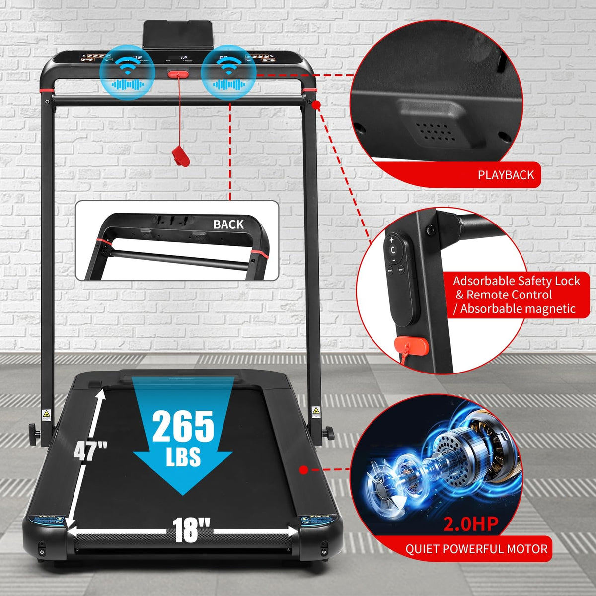 Foldable Treadmill with 18" Wide Running Belt J7169