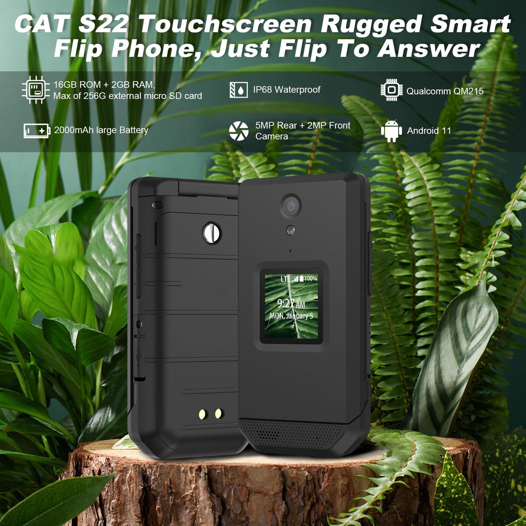 Unlocked Rugged Flip Phone 16GB 2.8'' Touchscreen Android 11 IP68 Water Resistant 4G LTE GSM Single Sim Black L92221