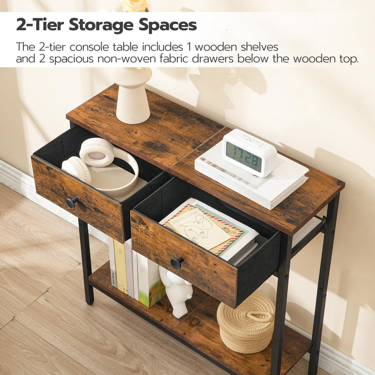 29.5" Narrow Console Table with 2 Fabric Drawers V599