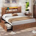 Brown Full Size Wood Bed Frame with Headboard and Storage R8079
