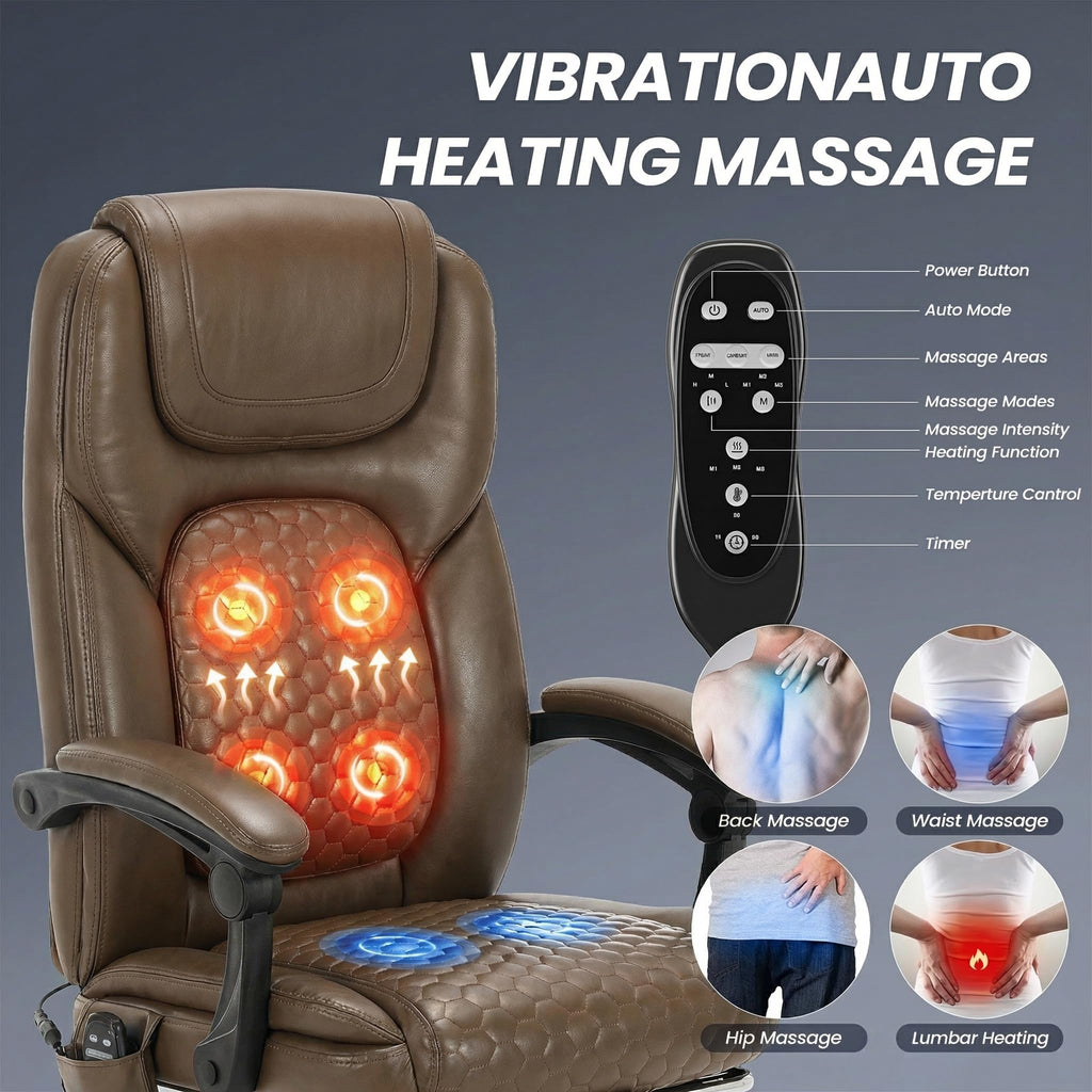 Brown Leather Massage Office Chair with Heat and Footrest S11945