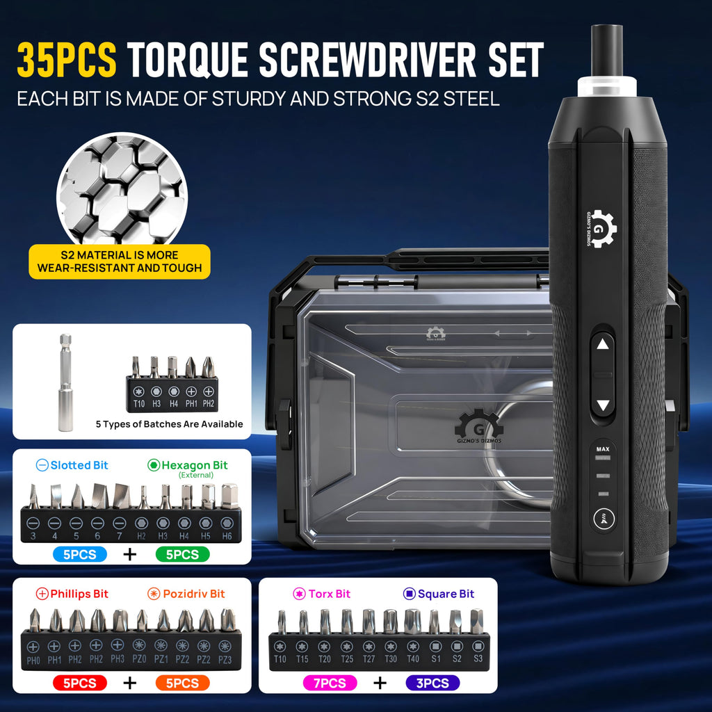 4V Electric Torque Screwdriver Set with 35 Magnetic Bits and Storage Box H649
