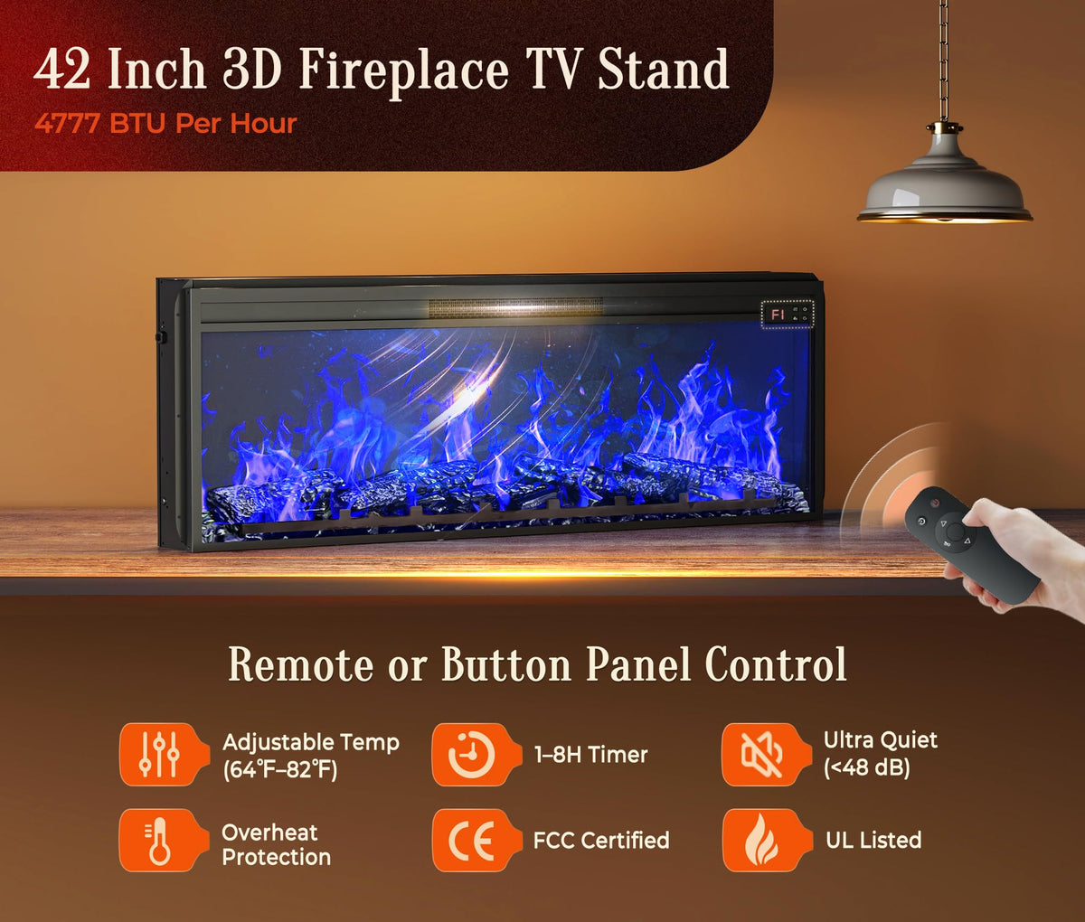 70'' TV Stand with 42'' Electric Fireplace, 3 Drawers, Distressed White J783