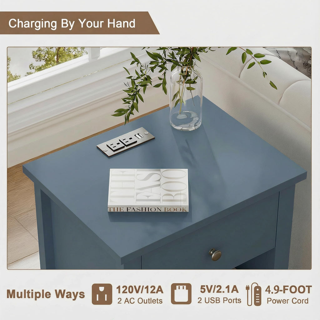 Farmhouse Nightstand with Charging Station Set of 2 O439480